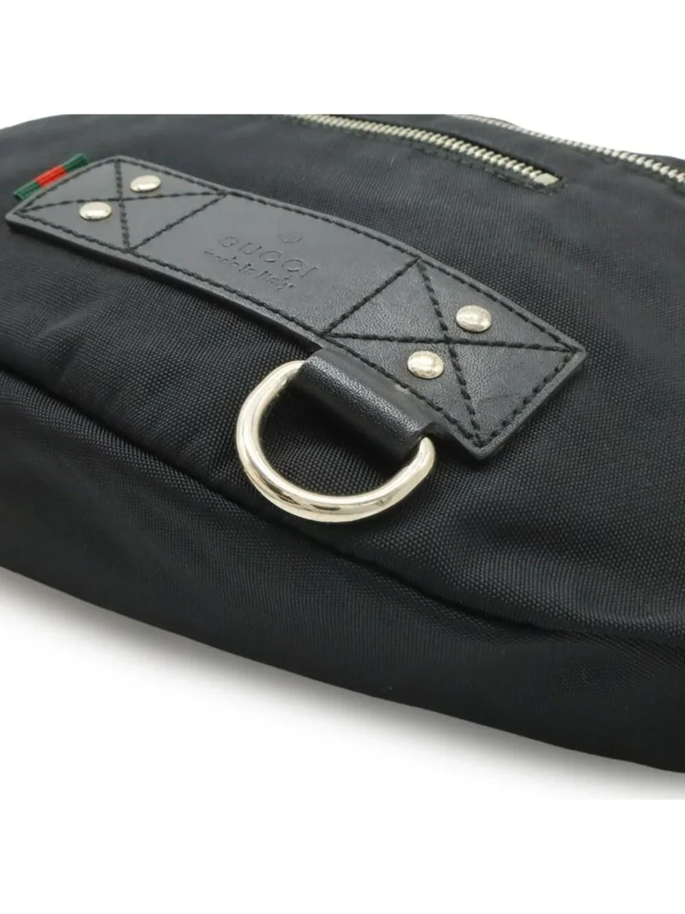 Gucci Belt Bag Waist Pouch Hip Nylon Canvas Black Silver - Picture 3 of 7